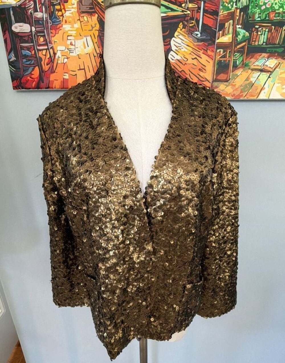 Alberto Makali Bronze Gold Sequin Open Front Jacket